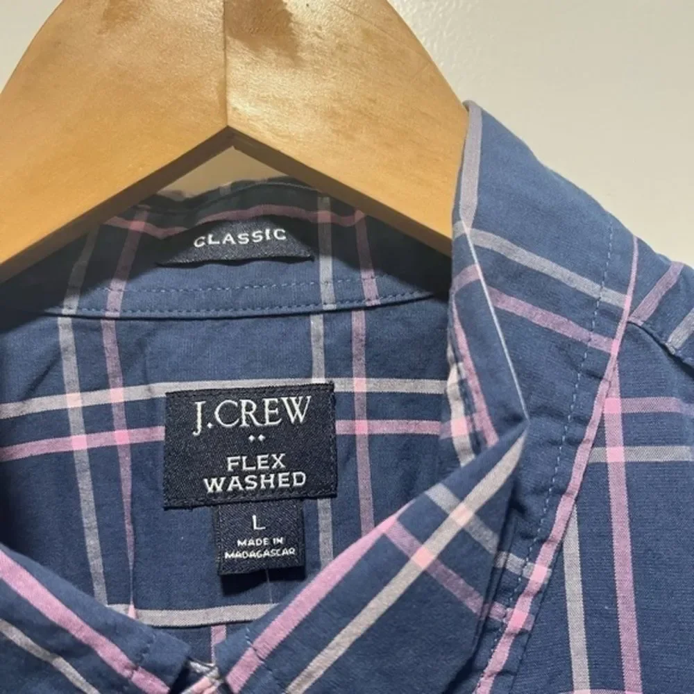 J Crew Men's Plaid Button Front Shirt  Tattersall Flex Cotton Blue‎ Large $89
